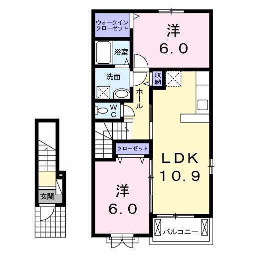 ブルックサイドレジデンスA(2LDK/2階)の間取り写真