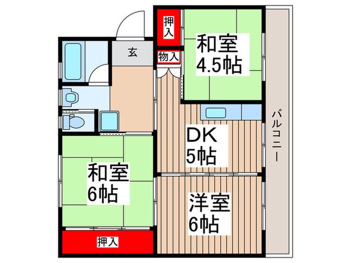 ビレッジハウス所沢1号棟(3DK/3階)の間取り写真
