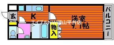 ソワセルクル長船(1K/2階)の間取り写真