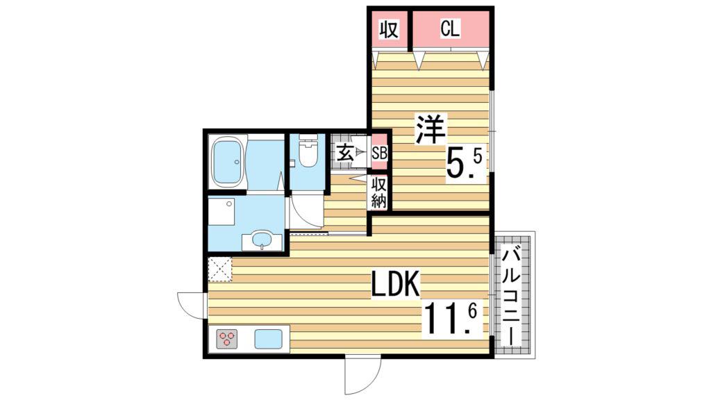 神戸6番館(1LDK/2階)の間取り写真