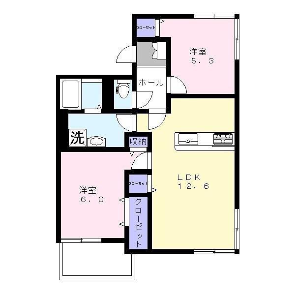 アビターレ請西南E棟(2LDK/2階)の間取り写真