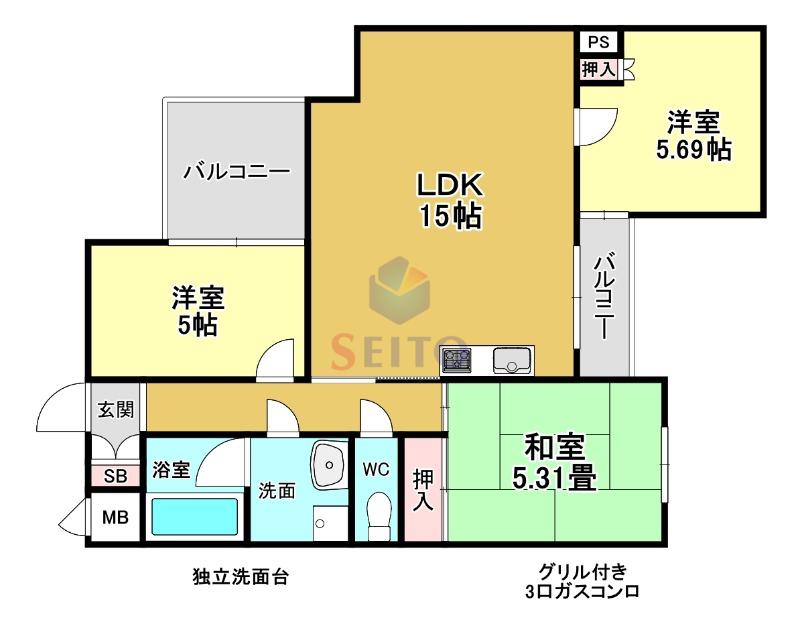 メゾン福殊(3LDK/3階)の間取り写真