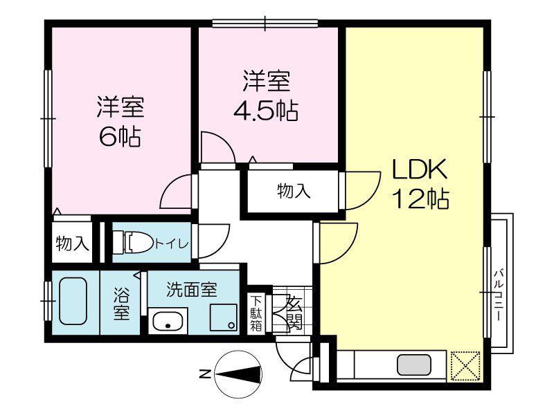 レスプランドル A棟(2LDK/2階)の間取り写真