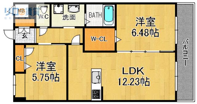 べレオ宝塚(2LDK/2階)の間取り写真
