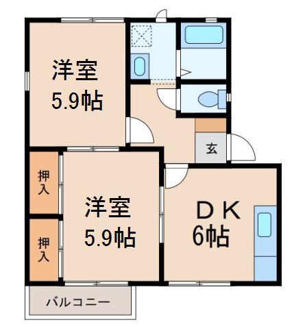 フレグランス栄(2DK/2階)の間取り写真