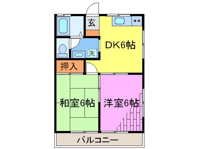 ヴィラけやき(2DK/2階)の間取り写真