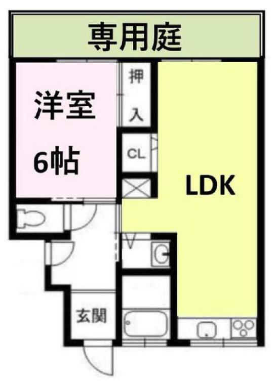 呉川ハイツ 南棟(1LDK/1階)の間取り写真