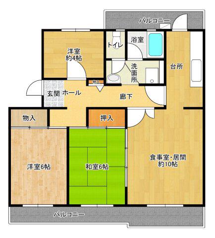 あかしあ台ハイツ(3LDK/2階)の間取り写真