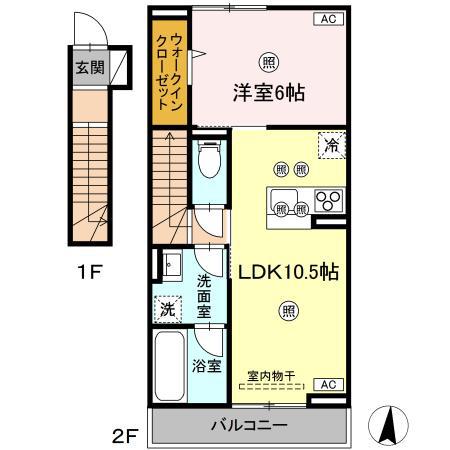 ヌオーヴォチッタ(1LDK/2階)の間取り写真