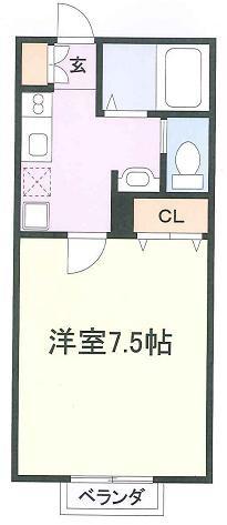 クラルテ玉川学園(1K/2階)の間取り写真