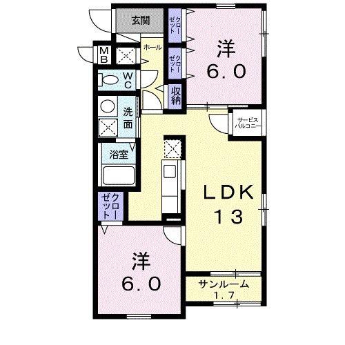 さつき荘(2LDK/1階)の間取り写真