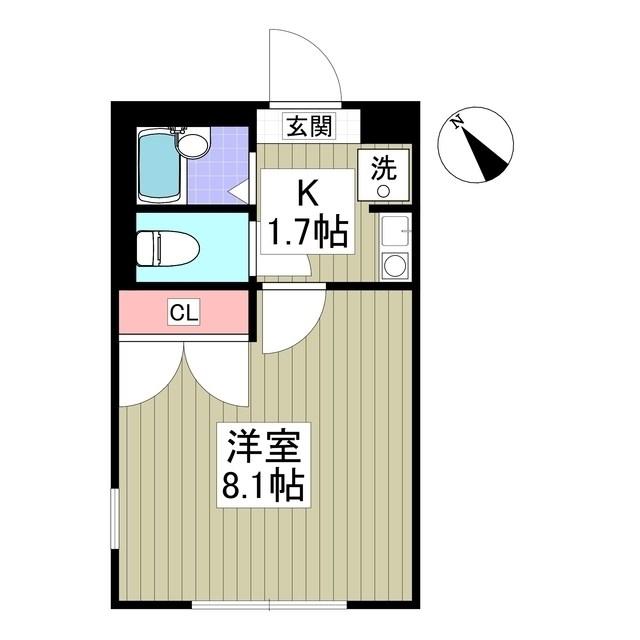 ヴィラージュS(1K/2階)の間取り写真