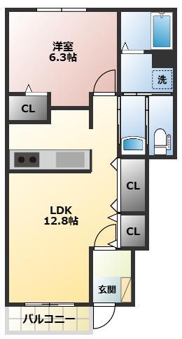 ラフィナート B(1LDK/1階)の間取り写真