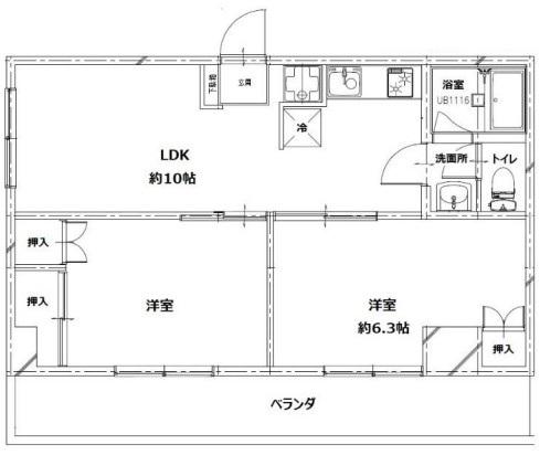 ハタノコーポ(2LDK/2階)の間取り写真