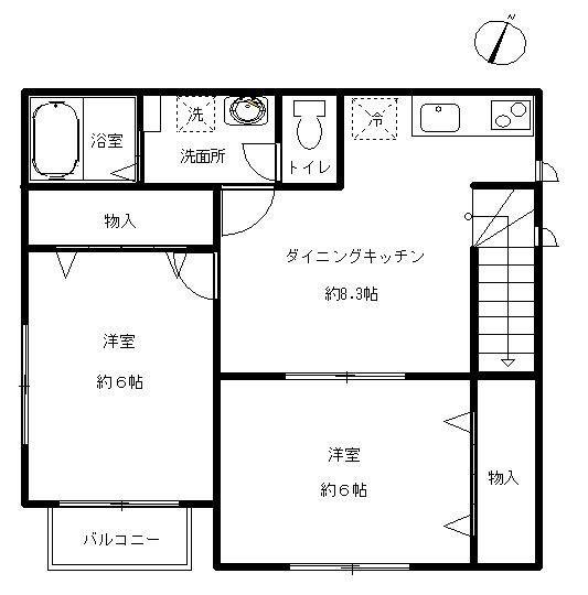 プリマヴェーラB棟(2DK/2階)の間取り写真