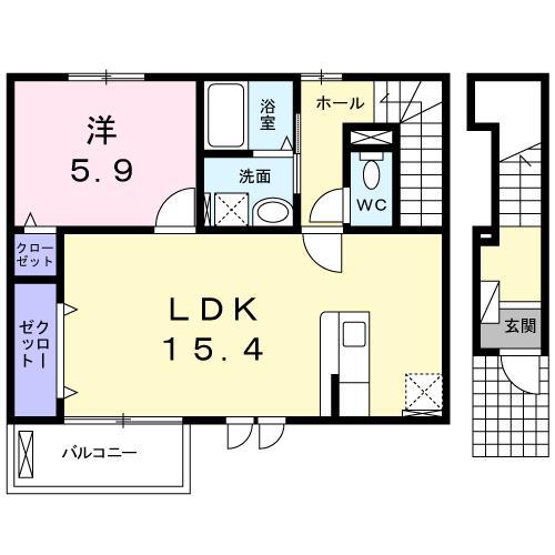 スペーメテルス(1LDK/2階)の間取り写真