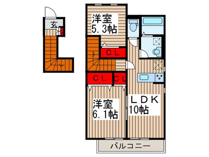 デュラカーサ ルヴァン(2LDK/2階)の間取り写真