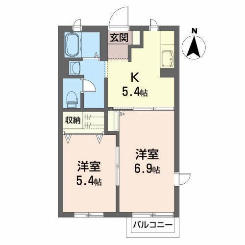 ハイツ西地蔵野D棟(2K/2階)の間取り写真