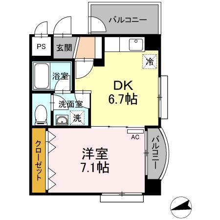 シェナンド土樋(1DK/3階)の間取り写真