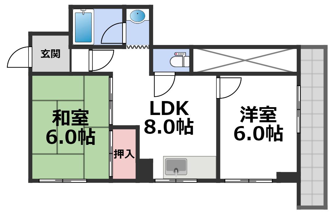 三友ハイツ(2LDK/5階)の間取り写真