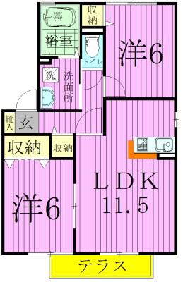 クレールルピナスA(2LDK/1階)の間取り写真