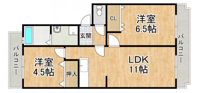 ヴィラ仲谷向陽台(2LDK/2階)の間取り写真