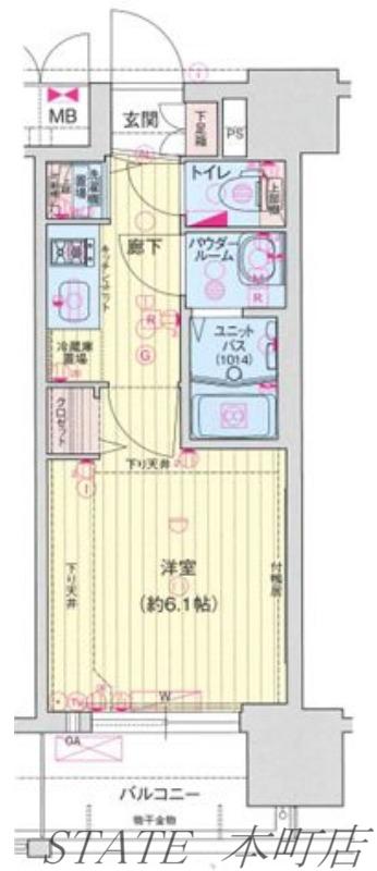 プレサンス松屋町ファステ(1K/4階)の間取り写真
