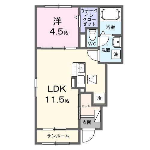 ウエストヒルズパーク 2(1LDK/1階)の間取り写真