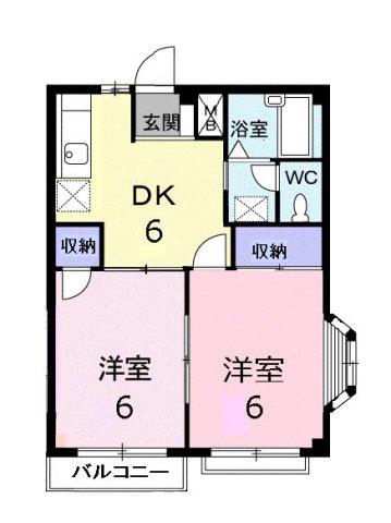 西原エルデイム(2DK/2階)の間取り写真