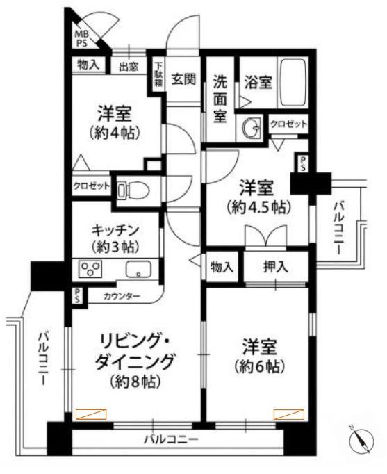 セザール第2月島(3LDK/2階)の間取り写真