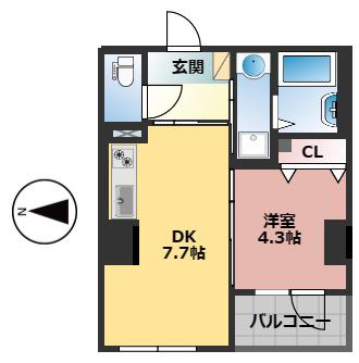 新鎌ヶ谷FタワーII(1DK/8階)の間取り写真