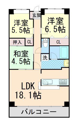 ジークレフ六甲の丘B棟803 C(3LDK/8階)の間取り写真
