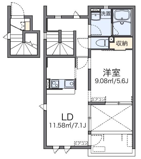 ウィルベーネ小竹(1LDK/2階)の間取り写真