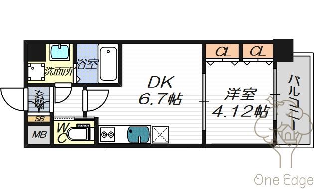 プレジオ中津(1DK/10階)の間取り写真