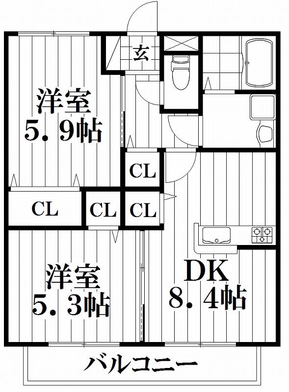 アルシオネ(2LDK/2階)の間取り写真