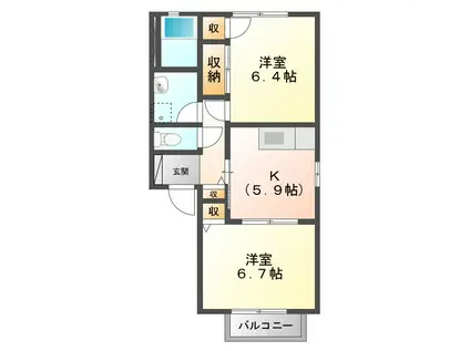 ベルサイド(2K/1階)の間取り写真