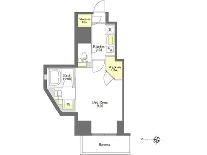 プライムメゾン市谷山伏町(1K/7階)の間取り写真