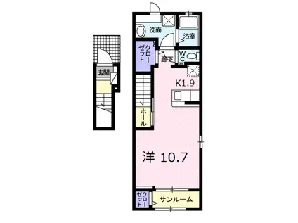 プレジャー 21(ワンルーム/2階)の間取り写真