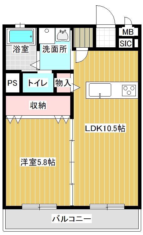 ワンフレンド(1LDK/3階)の間取り写真