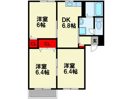 レジデンスINN A棟 (3DK/2階)の間取り写真