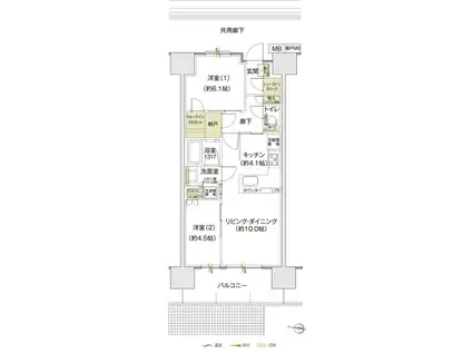 レーベン名古屋松重町GRAND AUBE(2LDK/7階)の間取り写真