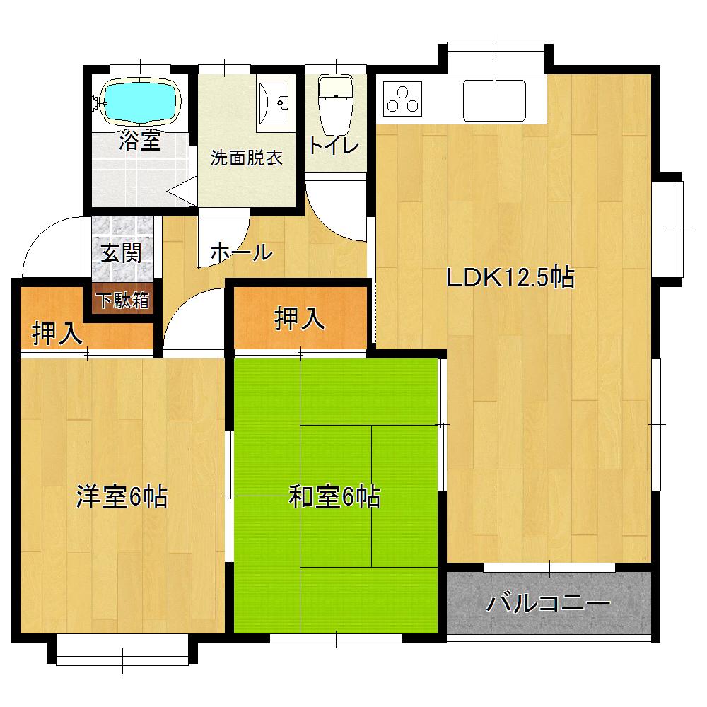 グリーンヒルB(2LDK/2階)の間取り写真