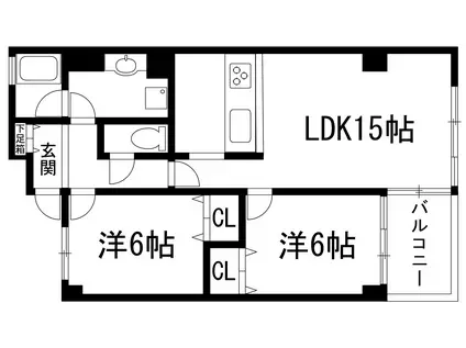ランドマーク宝塚(2LDK/4階)の間取り写真