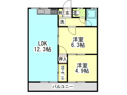 篠原 アパート(2LDK/2階)の間取り写真