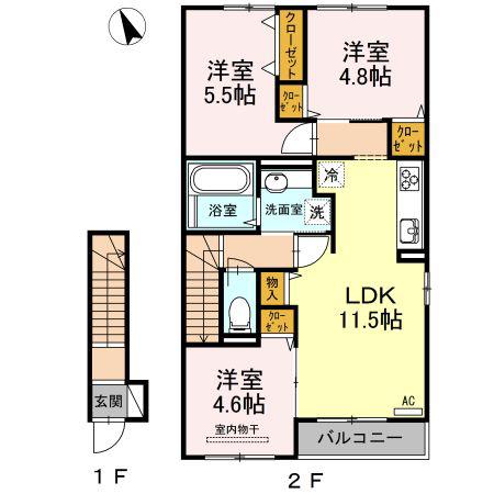 フェリスディア A棟(3LDK/2階)の間取り写真