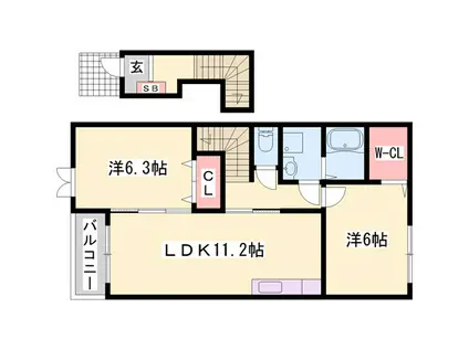 リヴァ―サイドレジデンスA(2LDK/2階)の間取り写真
