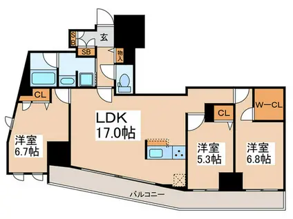 栖 浅草蔵前(3LDK/12階)の間取り写真