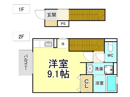 サニーヒルズ天籟寺II(ワンルーム/2階)の間取り写真