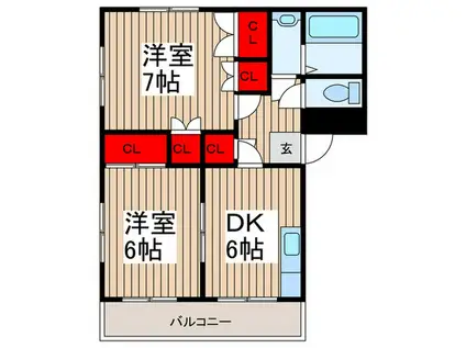セゾン花水木(2DK/2階)の間取り写真