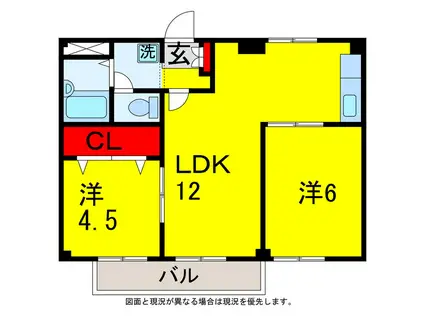 スカイタウン藤井B(2LDK/2階)の間取り写真